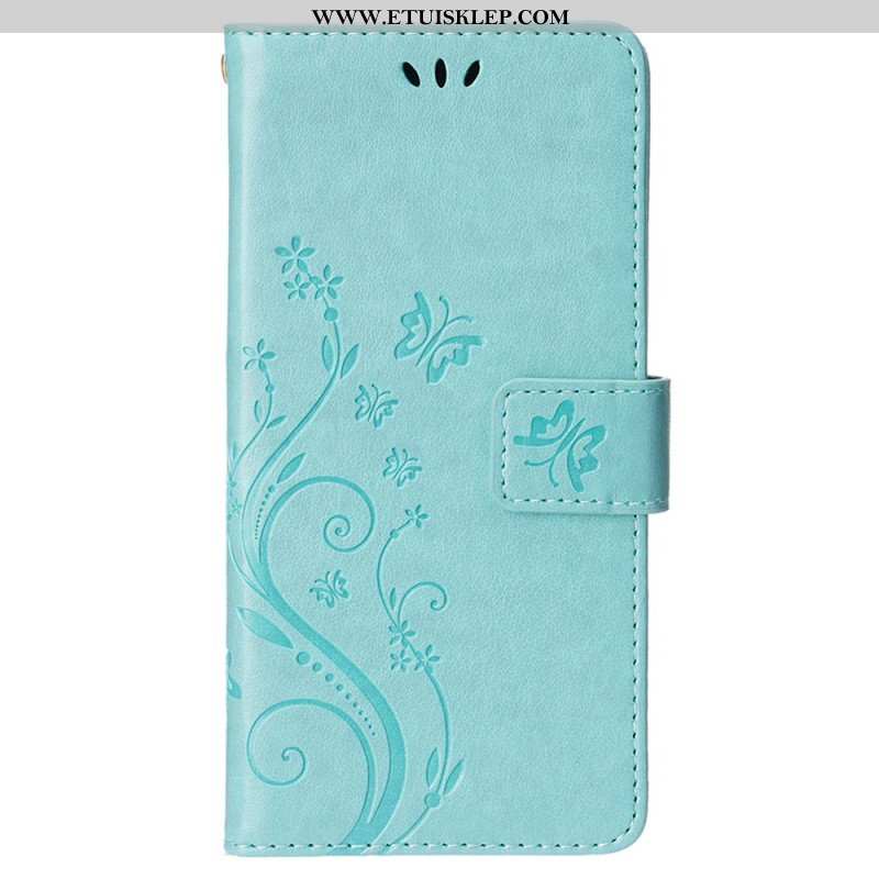 Etui Folio do iPhone 15 Kwiaty Ze Smyczą